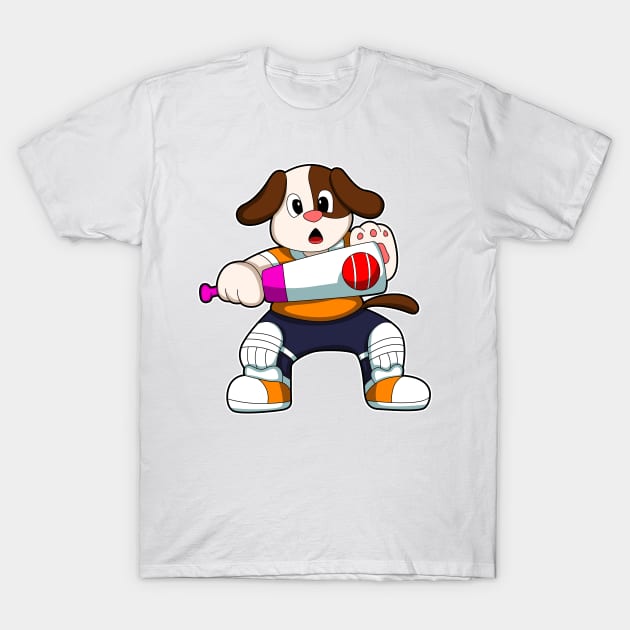 Dog as Batsman with Cricket bat T-Shirt by Markus Schnabel